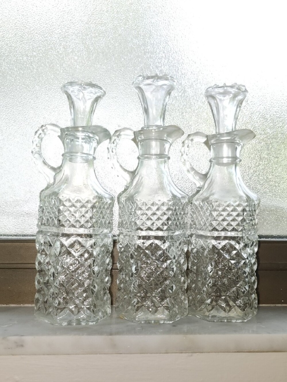 Vintage Anchor Hocking Wexford Clear Glass Cruet Bottles with Stoppers-Set of 3